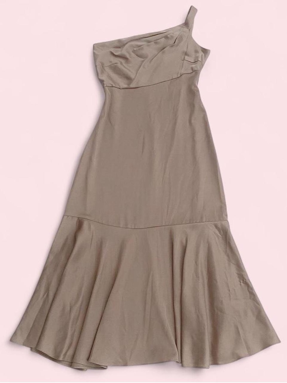 TAYLOR Elegant Tan One-Shoulder Midi Formal Dress size 6